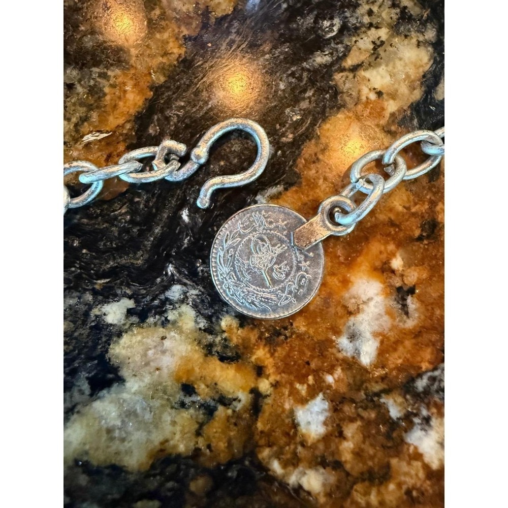 Vintage Turkish Ottoman Coin Brutalist Bib Necklace Silver Tone Ribbed Statement - Picture 3 of 7